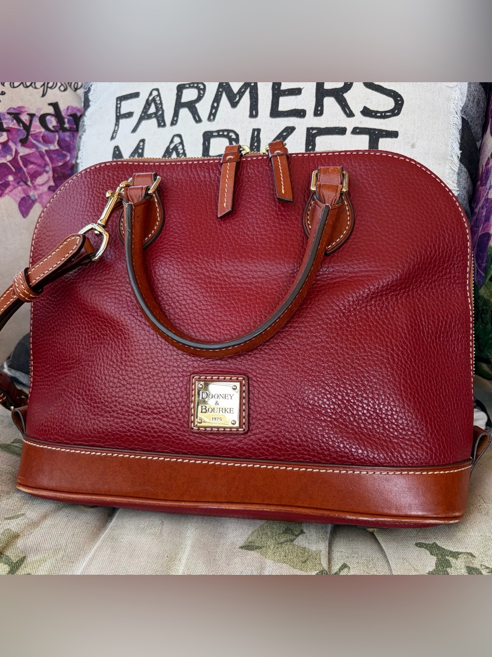 Dooney & Bourke Pebble Leather Zip Zip Satchel Wine